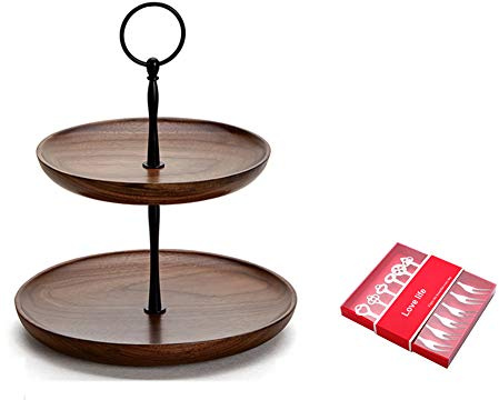JHNKOJ Wooden Double-Layer Fruit Stand, Living Room, Dining Room, Cake Stand, Candy Basin, Multifunctional Storage Rack, Furniture, Practical Dessert Plate,Blarge(Bsmall)