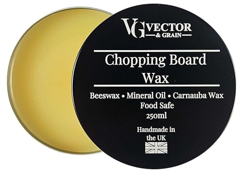 Vector & Grain Food Safe Beeswax Wood Polish & Conditioner 250ml - Natural Beeswax, Carnauba Wax & Mineral Oil - For Chopping Boards, Wooden Utensils & Worktops - Handmade in The UK