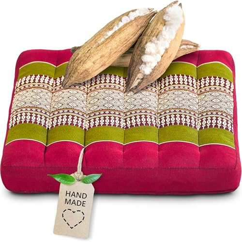 livasia Sitzkissen klein - 35x35x6cm - Bodenkissen Indoor/Outdoor, Meditationskissen Yogakissen, Stuhlauflage Palettenmöbel, Steppkissen Auflage Stuhl Bank handgefertigt (Rot/Grün)