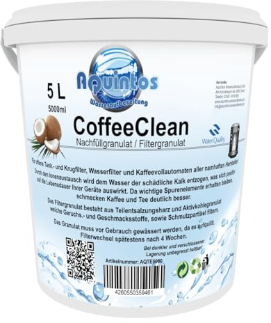 5 L Aquintos AQTE5000 Nachfüllgranulat - Filtergranulat - Teilentsalzungsharz - offene Tank- und Krugfilter/alle namhaften Kaffeemaschinen Hersteller/Tischwasserfilter/Filterpatronen