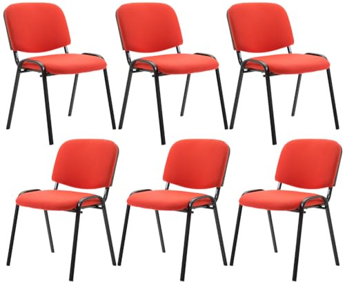 CLP 6er Set Besucherstuhl Ken Stoff I Stapelstuhl Mit Robustem Metallgestell I Polsterstuhl Mit Rückenlehne, Farbe:rot