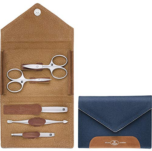ZWILLING TWINOX Maniküre Filz und Leder Set, 5-teilig, Blau, Pediküre im Reise Pack Geschenk 97701-008-0