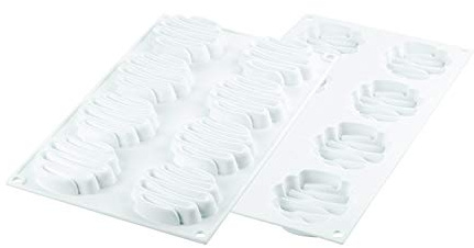 Silikomart Moule à tarte Honoré en silicone avec 8 cavités, chacun de 7,9 cm de diamètre x 1,3 cm de hauteur, plus 8 anneaux de coupe ronds en plastique perforés résistants à la chaleur