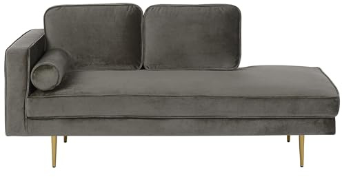 Chaiselongue Samt grau taupe links goldenes Gestell mit Nackenrolle Miramas