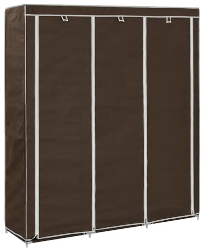 vidaXL Kleiderschrank mit Fächern Kleiderstangen Stoffschrank Faltschrank Garderobenschrank Garderobe Schrank Schlafzimmer Braun 150x45x175cm Stoff