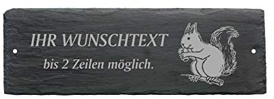 Türschild EICHHÖRNCHEN - mit Wunschtext - aus Schiefer - 22 x 8 cm