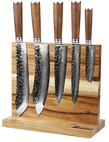 YOUSUNLONG Support de bloc de couteaux magnétique - Support de bloc de bois d'acacia magnétique double face et support - Contient des couteaux de 10 pouces