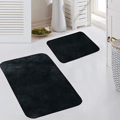 Teppich-Traum Badematten-Set Modern Waschbar Uni Schwarz 50x60/60x100 cm | Kuschelig und weich, bis 30 °C waschbar, pflegeleicht, rutschfest, langlebig, saugrobotergeeignet, ideal fürs Bad
