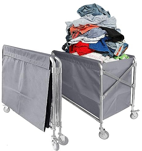 bimiti Laundry Trolley Folding Laundry Cart on Wheels Dirty Linen Trolley Hotel Laundry Hampe with Steel Frame and Removable Bags Total Capacity 350L for Washing