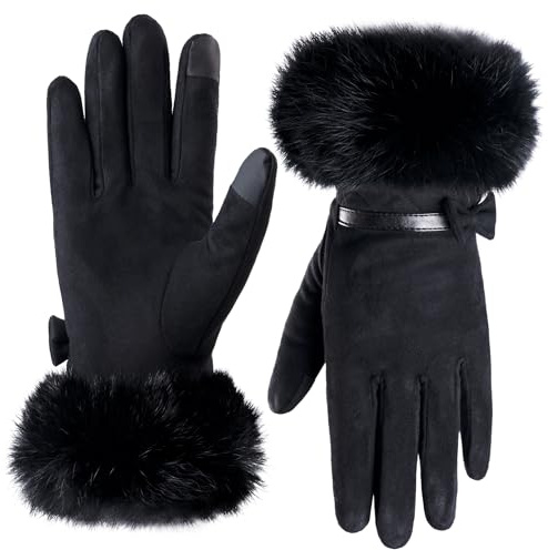 HYSENM Guanti touchscreen in pelle di camoscio guanti in pelle scamosciata guanti in pelle calda, morbidi, resistenti all'inverno, neri