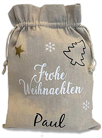 Nikolaussack Frohe Weihnachten - Geschenkverpackung Kinder Natur - Weihnachtssack Personalisiert Nikolaussack Jute (Frohe Weihnachten)