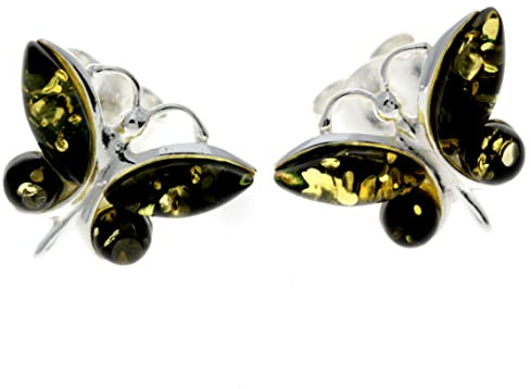 SilverAmber Jewellery UK - Orecchini a farfalla in argento 925 e ambra baltica naturale - 8494, Argento, Ambra