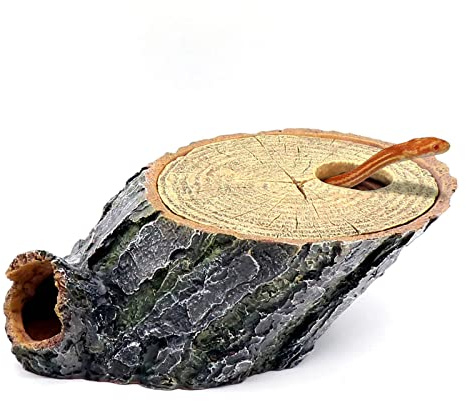 relaqcc Reptile Decor Artificial Tree Trunk Cave for Terrariums, Snake Hide, Resin, Bark Color, 5 x 3.9 x 3.5 inches