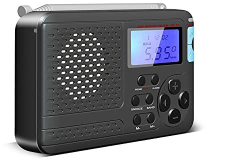 Radio Groupe AM/FM/SW/TV Radio de Radio et réveil alimenté par la Batterie radios Portables Haut-Parleur intégré Radio numérique avec USB Charging Casque, Noir