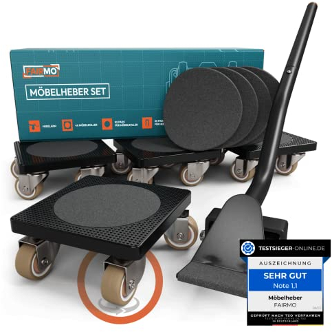 L'innovativo sollevatore mobili di FAIRMO - 4 ruote per mobili e 1 sollevatore mobili (incl. cuscinetti antiscivolo) - Ruote rivestite in TPE - Set con ruote per spostare mobili (1)