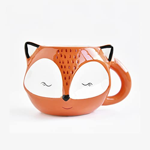 Hosoncovy 550ML 3D Animal Shaped Ceramic Mug with Handle Coffee Tea Cup Drinking Gift Mug (Fox)