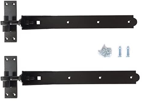 Adjustable Gate Hinges Heavy Duty Hook and Band Garden Shed Door in Galvanised or Black (Black, 24 / 610mm)