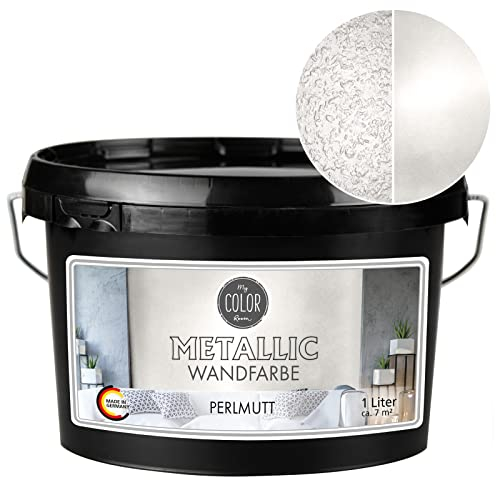 My COLOR Room Metallic Wandfarbe (1000 ml - Perlmutt) Effekt- Kreativfarbe für Wandgestaltung mit Metallic-Optik für Innenbereich, Dekorationsfarbe Made in Germany