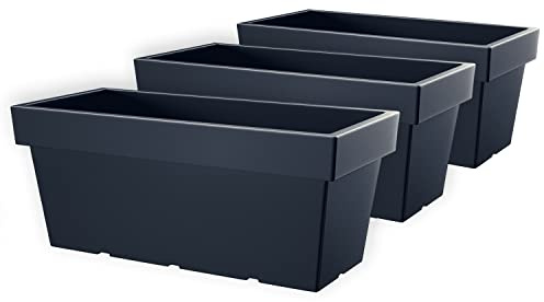 IMJ-Global Set di 3 Vasi per Fiori Piante Rettangolari Lofly Case In Plastica 57,8x27,7x22,4cm Da Interno Esterno Neri Volume 26 Litri Design Moderni