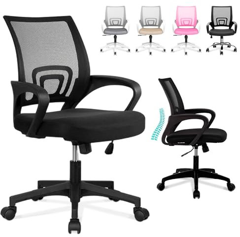 JUPPLIES Silla Escritorio Ergonomica - Silla Oficina con Apoyo Lumbar, Estructura de Plastico, Malla Transpirable, Ruedas Giratorias 360° Soporta hasta 120kg