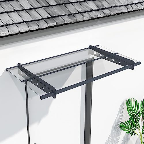 Vordach Malaga Überdachung für Haustür dunkelgrau anthrazit 3 Größen stabiles Pultdach für Eingangstür Fenster mit Acrylglas Aluminium Stahl (150x80 cm)