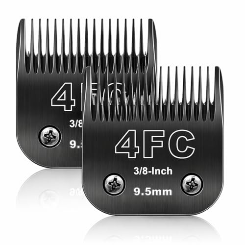 4F Ersatzklinge für die Hundepflege, kompatibel mit den Serien Heiniger/MOSER Max45/Andis/Oster A5/Wahl 10KM Serie Hundeschermaschine, Größe 4F 3/8 (9,5mm) Schnittlänge, 2 Stück Schwarz