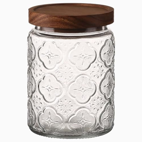 Glasdose Vintage Glas Versiegelt Glas mit Deckel Haushalt Lebensmittelqualität Vorratsglas Kaffeebohnen Tee Blatt Glas Vorratsglas Begonie Blumenmuster 1000ml