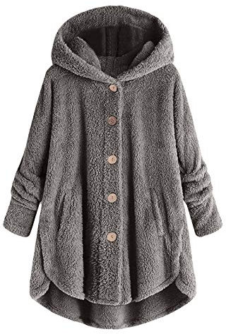 Awrvia Fleecejacke Damen Lang Teddyjacke GroßE GrößEn Warmes Kapuzenpullover mit Full Zip Sweatjacke GefüTtert Winterjacke Flauschig PlüSchjacke mit Kapuze und Taschen Sweatjacke Kuschelig Mantel