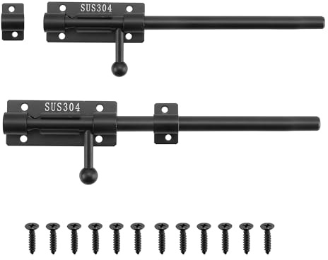 YKUKIZEE 2 Pack Heavy Duty Gate Bolts for Wooden Gates with 7 mm Padlock Hole, 200 mm Slide Bolt Gate Latch Long, 304 Stainless Steel Gate Latch Bolt for Garden Barrel Fence Shed Basement