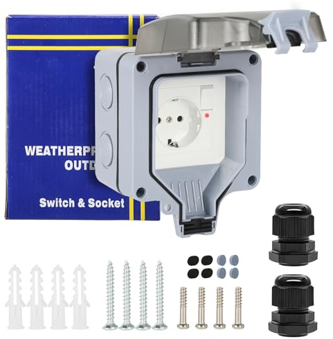 BuyWeek Aussensteckdose Wasserdicht IP66 Gartensteckdose mit Schalter Kontrollleuchte 1-Fach Wandsteckdose Feuchtraum Steckdose Aufputz mit Klappdeckel für Garten Garage Badezimmer Außenbereich