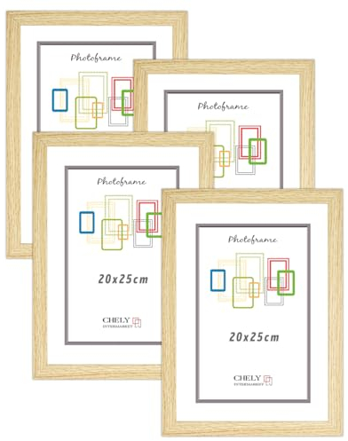 CHELY INTERMARKET, Marco de fotos de madera MOD-254 (Pack 4 unds), hecho madera sólida, grosor de molduras de 2 cm. (Haya, 20x25 cm)