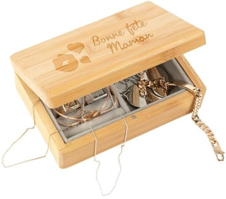 Schmuckschatulle aus Holz mit personalisierter Gravur - Praktische Schmuckaufbewahrung - Personalisierbare Bambusschatulle