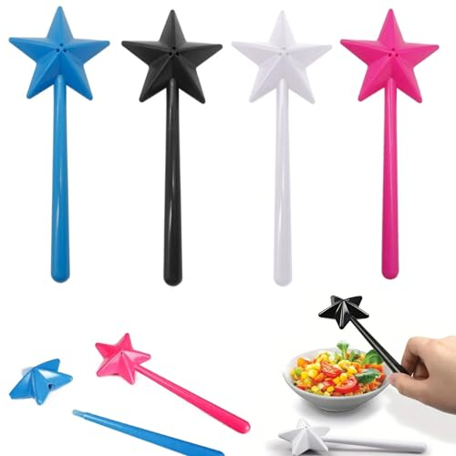 KuuGuu 4 saleros mágicos de estrella y papel con forma de pentagrama, varita de hada, dispensador de sal de tres agujeros, luz extraíble, recargable y extraíble, accesorios de cocina (negro, blanco,