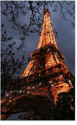 MOBYAT Leinwandbilder Bild auf Leinwand，Der Eiffelturm ist nachts beleuchtet,Wandbild Kunstdruck Wanddeko Wand Wohnzimmer Wanddekoration City Architektur Panorama25x40cm(10x16in) Rahmenlos