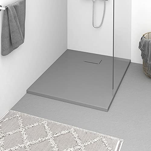 ZEYUAN Duschwanne, Lamellenwand, Dusche Komplett, Duschrückwand, Komplettdusche, Duschkabine, Duschtasse, Begehbare Dusche, SMC Grau 100x80 cm