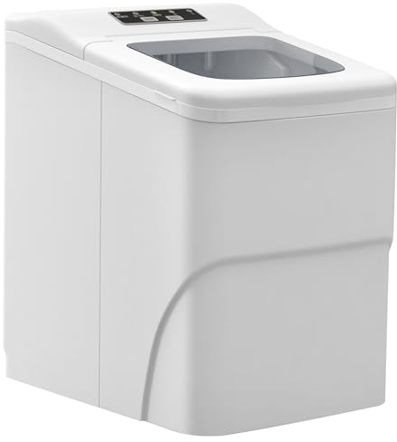 HOMCOM Countertop Ice Machine, 12Kg in 24 Hrs, 9 Cubes Ready in 8 Mins, Portable Ice Cube Maker w/Self-Cleaning, Adjustable Ice Size, Ice Scoop, Basket for Home, Kitchen, No Plumbing Required, White