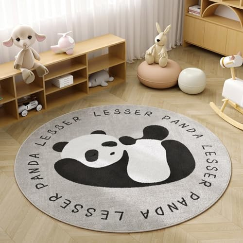 Viusneun Kinderteppich, Rund Kurzflor Wildtiere Teppiche Weich Waschbare Teppich Krabbeldecke rutschfest Teppiche fürs Babyzimmer Kleinkinderzimmer Wohnzimmer Schlafzimmer (Panda,80cm)