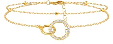 Mesovor Bracelets à Maillons cœur Infini en Or pour Femmes et Filles, Bracelets à Réglables à Breloques Plaquées Or 18 Carats, Cadeaux pour Maman, Amies, Petite Amie (Double boucle)