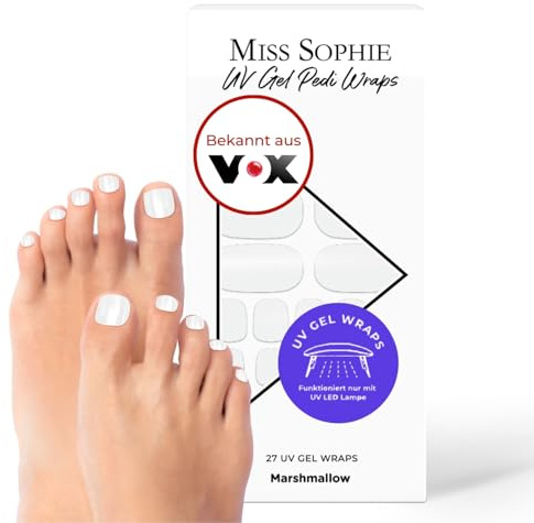 Original Miss Sophie UV Gel Pedi Wraps Marshmallow I Nagelfolien für UV Pedicure I 27 Stück UV-Gel-Pediküre Wraps einfarbig I Nagelsticker für Fußnägel I Pediküre Nagelfolien