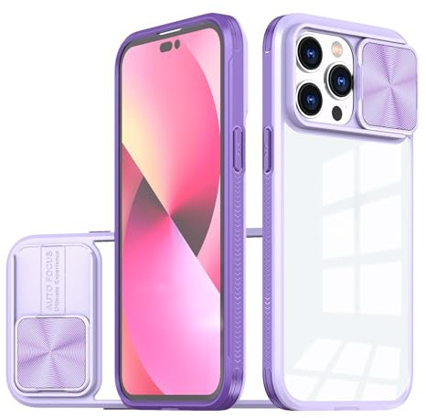 Rokmym Custodia protettiva per fotocamera compatibile con iPhone 13, in policarbonato rigido, resistente agli urti, con fotocamera Slider, antiurto, antigraffio, per iPhone 13, viola