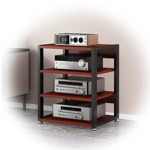 ZIUSFAC Audioständer Stereo Plattenspieler Ständer Audio Schrank Video-Komponenten Rahmen Medienständer HiFi Regal Für Audio/Video Aufbewahrungsregal 3/4/5-stufiger(Teak,4 Tier-50X40X69.5CM)