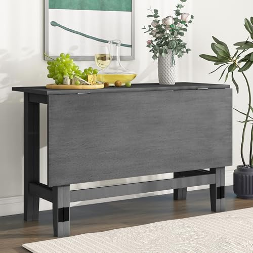 Merax Farmhouse Wood Extendable Dining Table with Drop Leaf for Small Places, Modern Freestanding Scalable Desk for Kitchen & Living Room, Gray