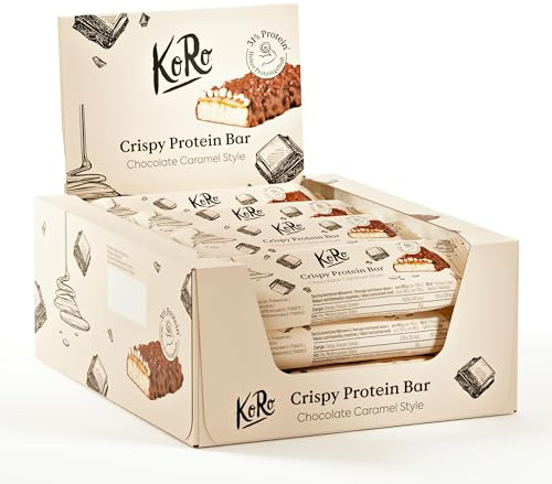 KoRo - Crispy Protein Bar Chocolate Caramel Style 12 x 60 g - Hoher Proteingehalt - Ohne Zuckerzusatz* - Karamellgeschmack