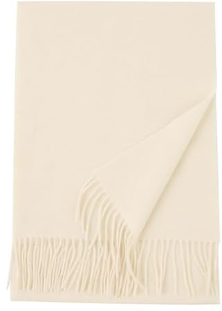 Prettystern Sciarpa Uomo Donna Pura Lana Morbida Scialle Foulard Tinta Unita Con Frange invernale - Bianco crema