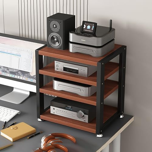 Multifunktionales Ablageregal Audio-Rack Vintage Plattenspieler-Ständer Medienregal Beistelltisch Plattenspieler Regal mit Aufbewahrung für Wohnzimmer Aufnahmestudio Spielzimmer.(Mahogany,45x35x48cm)