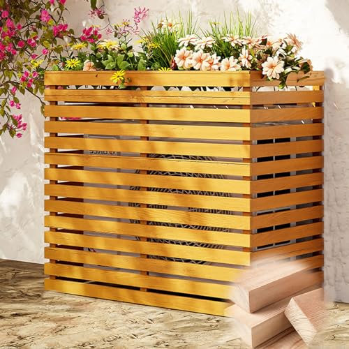 Clôture brise-vue pour climatiseur extérieur, panneaux en bois pour équipement de piscine et rangement de poubelles, jaune, 4 côtés, 105 x 4 tailles