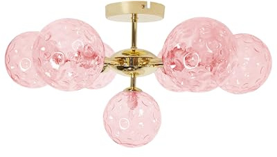 Deckenleuchte mit Kugel Glasschirmen rosa / gold glamourös 7-flammig Anadyr