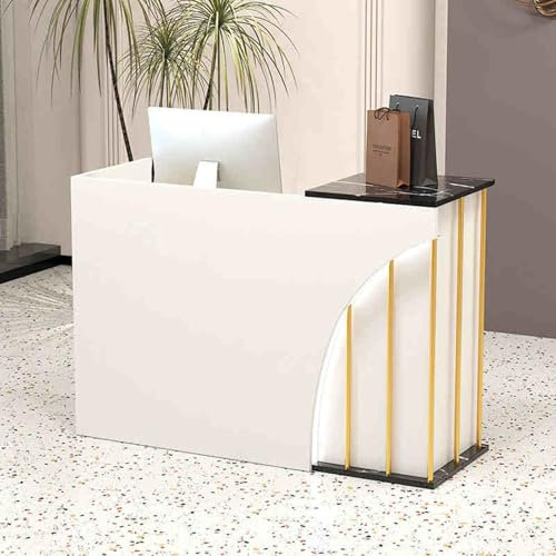 Moderner schwarzer Marmor-Empfangstheke mit LED-Licht, abschließbare Schubladen, private Paneele und Computer-Arbeitsplatz, ideal für Salon, Lobby oder Home Office