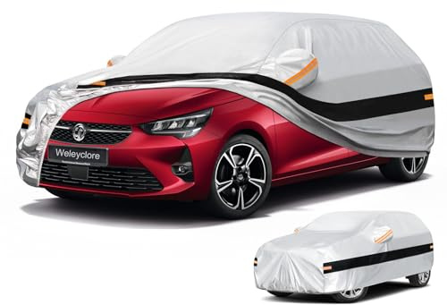 Weleyclore Hatchback Car Cover Waterproof Breathable,Outdoor Car Covers.Rain Snow UV Dust Protection.Custom Fit for VW Polo,Audi A1,Ford Fiesta,Mini Hatch,Vauxhall Corsa,Dacia Spring,etc B1