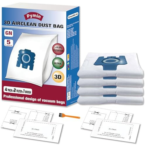 Pymin 4 Pack GN Vacuum Dust Bags Replacements Compatiable with Miele Classic C1, Complete C2 C3, Cat & Dog, S200-S8000 Series Vacuum Cleaner, Replaces 9917730 12281680 10123220